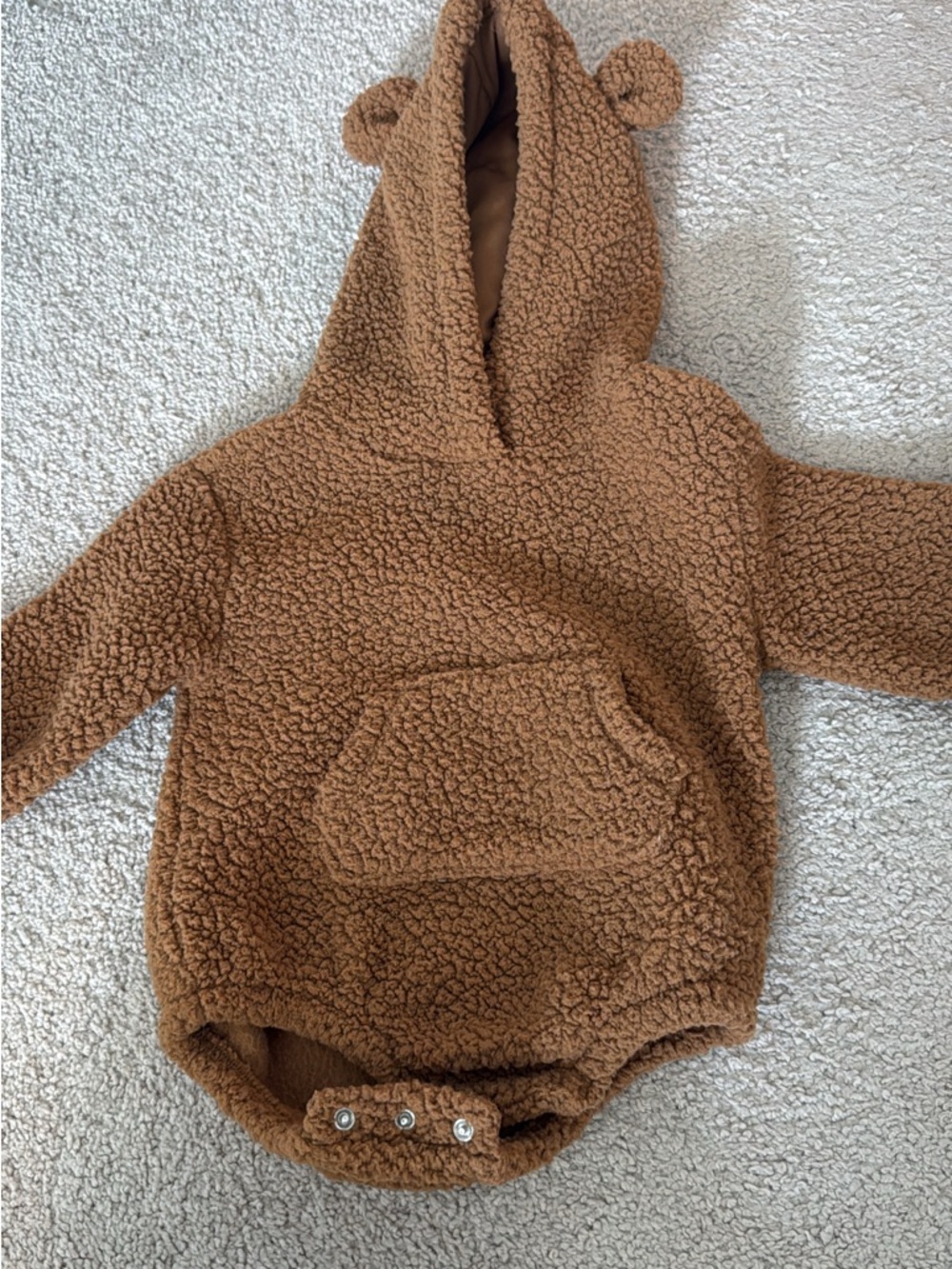 Old Navy Brown Teddy Hooded Baby Sweatshirt Onesie with Bear Ears
